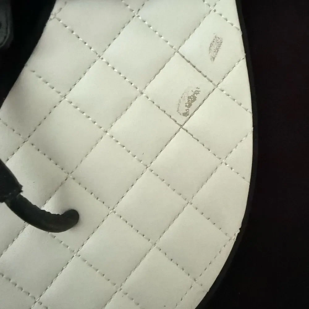 CHANEL Black and White Quilted Sandals floor sample minor scratches on bottom